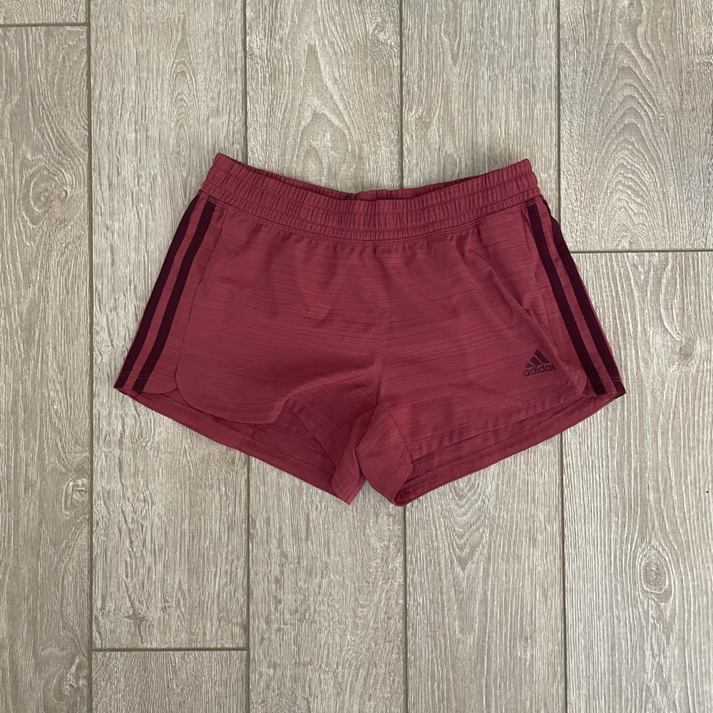 Adidas short pink and burgundy stripe soccer pant